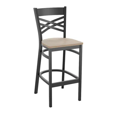 Flash Furniture Back Metal Restaurant Barstool - Antique White Wood Seat In Brown