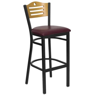 Flash Furniture Back Metal Restaurant Barstool - Natural Wood Back, Burdy Vinyl Seat In Brown