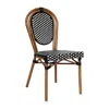 Flash Furniture Bistro Stacking Chair, Black And White Pe Rattan And Bamboo Print Aluminum Frame In Black