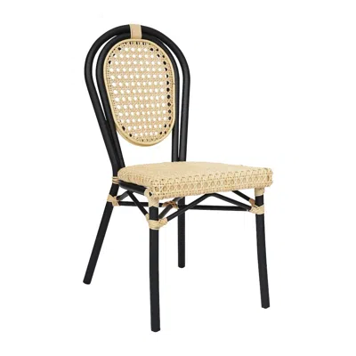Flash Furniture Bistro Stacking Chair, Natural Pe Cane Rattan And Black Aluminum Frame In Multi