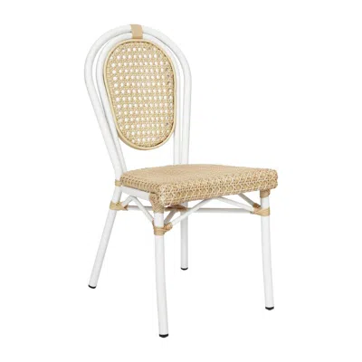 Flash Furniture Bistro Stacking Chair, Natural Pe Cane Rattan And White Aluminum Frame