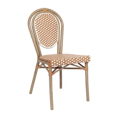 Flash Furniture Bistro Stacking Chair, Natural/white Pe Rattan And Bamboo Print Aluminum Frame In Multi