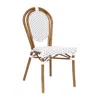 Flash Furniture Bistro Stacking Chair, White And Gray Pe Rattan And Bamboo Print Aluminum Frame In White