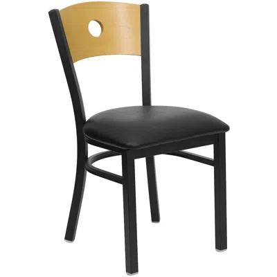 Flash Furniture Black Circle Back Metal Restaurant Chair - Natural Wood Back, Black Vinyl Seat