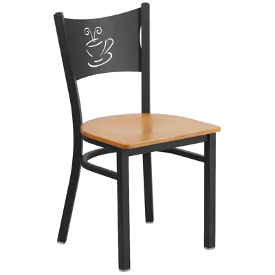 Flash Furniture Black Coffee Back Metal Restaurant Chair - Natural Wood Seat
