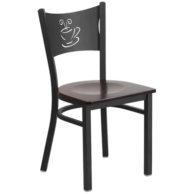 Flash Furniture Black Coffee Back Metal Restaurant Chair - Walnut Wood Seat In Gray