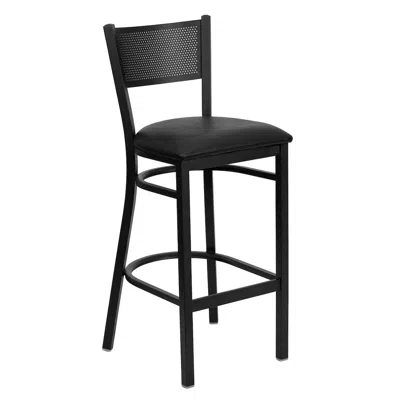 Flash Furniture Black Grid Back Metal Restaurant Barstool - Black Vinyl Seat