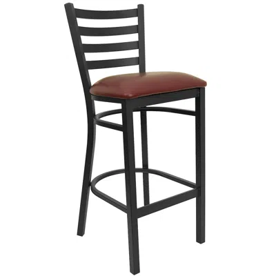 Flash Furniture Black Ladder Back Metal Restaurant Barstool - Burdy Vinyl Seat In Brown