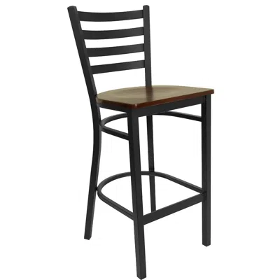 Flash Furniture Black Ladder Back Metal Restaurant Barstool - Mahogany Wood Seat In Multi