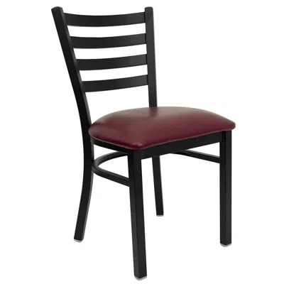 Flash Furniture Black Ladder Back Metal Restaurant Chair - Burdy Vinyl Seat In Multi