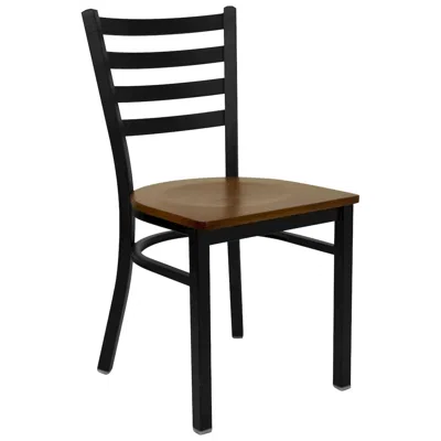 Flash Furniture Black Ladder Back Metal Restaurant Chair - Cherry Wood Seat In Brown