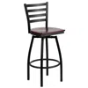 Flash Furniture Black Ladder Back Swivel Metal Barstool - Mahogany Wood Seat In Multi