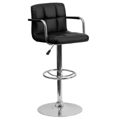Flash Furniture Black Quilted Vinyl Adjustable Height Barstool With Arms And Chrome Base