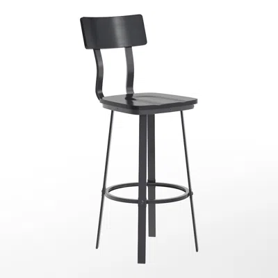 Flash Furniture Black Restaurant Barstool With Wood Seat & Back, Black Powder Coat Frame In Gray