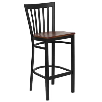 Flash Furniture Black School House Back Metal Restaurant Barstool - Cherry Wood Seat In Brown