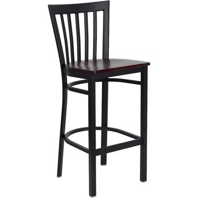 Flash Furniture Black School House Back Metal Restaurant Barstool - Mahogany Wood Seat In Brown