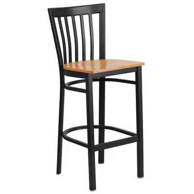 Flash Furniture Black School House Back Metal Restaurant Barstool - Natural Wood Seat In Multi