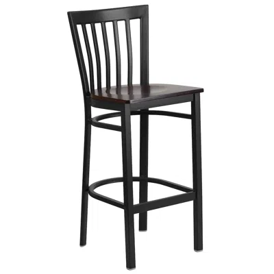 Flash Furniture Black School House Back Metal Restaurant Barstool - Walnut Wood Seat