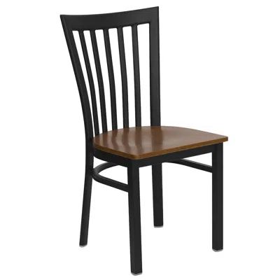 Flash Furniture Black School House Back Metal Restaurant Chair - Cherry Wood Seat In Multi