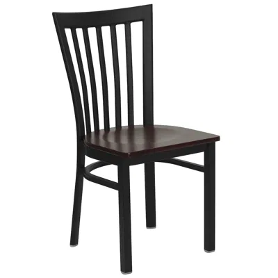Flash Furniture Black School House Back Metal Restaurant Chair - Mahogany Wood Seat