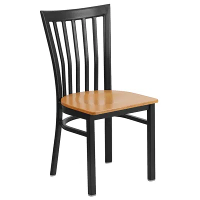 Flash Furniture Black School House Back Metal Restaurant Chair - Natural Wood Seat In Multi