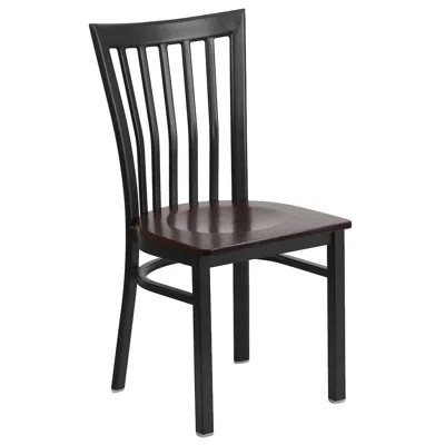 Flash Furniture Black School House Back Metal Restaurant Chair - Walnut Wood Seat