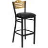 Flash Furniture Black Slat Back Metal Restaurant Barstool - Natural Wood Back, Black Vinyl Seat In Black