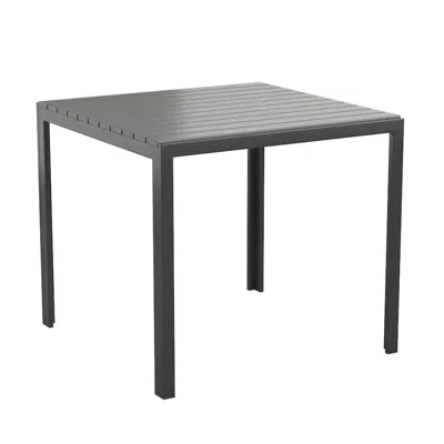 Flash Furniture Black Steel Patio Dining Table For 4 With Black Poly Resin Slatted Top In Gray