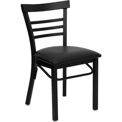 Flash Furniture Black Three-slat Ladder Back Metal Restaurant Chair - Black Vinyl Seat