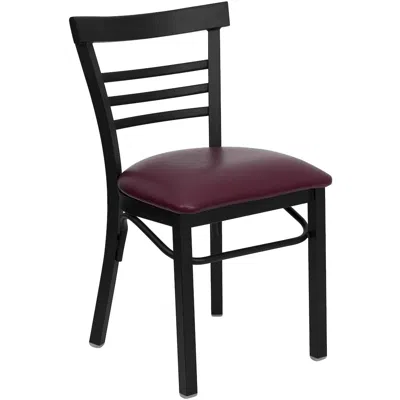 Flash Furniture Black Three-slat Ladder Back Metal Restaurant Chair - Burdy Vinyl Seat In Brown