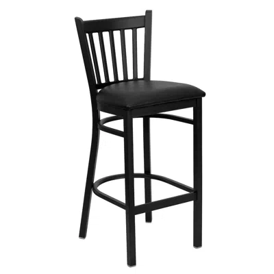 Flash Furniture Black Vertical Back Metal Restaurant Barstool - Black Vinyl Seat