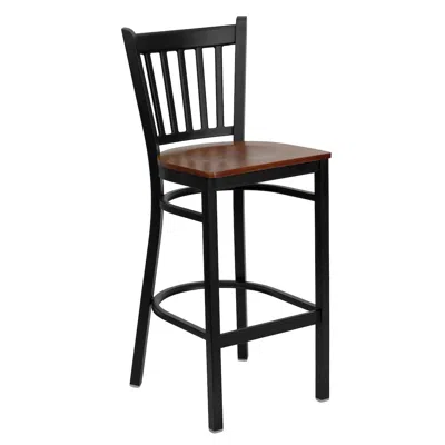 Flash Furniture Black Vertical Back Metal Restaurant Barstool - Cherry Wood Seat In Brown
