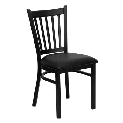 Flash Furniture Black Vertical Back Metal Restaurant Chair - Black Vinyl Seat