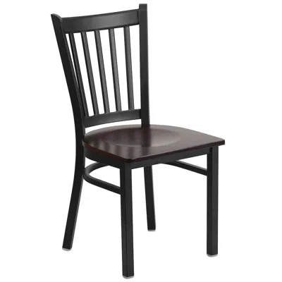 Flash Furniture Black Vertical Back Metal Restaurant Chair - Walnut Wood Seat