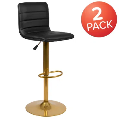 Flash Furniture Black Vinyl Adjustable Bar Stool, Counter Height Swivel Stool, Set Of 2
