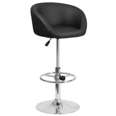 Flash Furniture Black Vinyl Adjustable Height Barstool With Barrel Back And Chrome Base