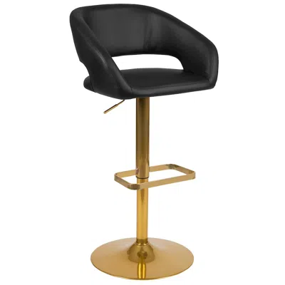 Flash Furniture Black Vinyl Adjustable Height Barstool With Rounded Mid-back And Gold Base