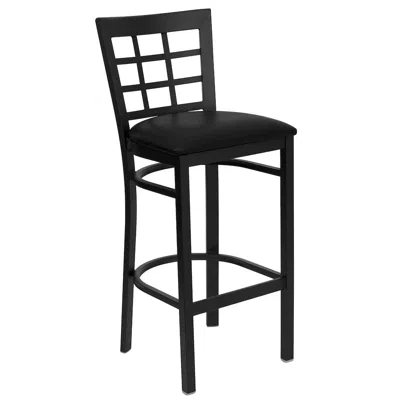 Flash Furniture Black Window Back Metal Restaurant Barstool - Black Vinyl Seat