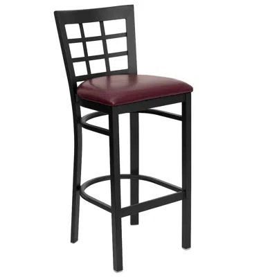 Flash Furniture Black Window Back Metal Restaurant Barstool - Burdy Vinyl Seat In Brown