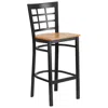 Flash Furniture Black Window Back Metal Restaurant Barstool - Natural Wood Seat In Black
