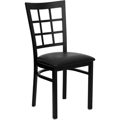 Flash Furniture Black Window Back Metal Restaurant Chair - Black Vinyl Seat