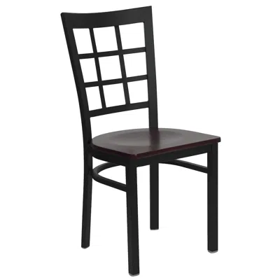 Flash Furniture Black Window Back Metal Restaurant Chair - Mahogany Wood Seat