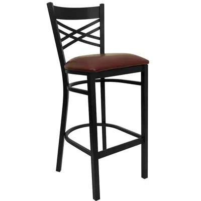 Flash Furniture Black ''x'' Back Metal Restaurant Barstool - Burdy Vinyl Seat
