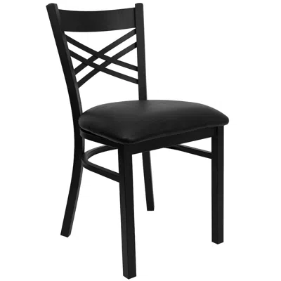 Flash Furniture Black ''x'' Back Metal Restaurant Chair - Black Vinyl Seat
