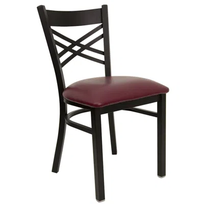 Flash Furniture Black ''x'' Back Metal Restaurant Chair - Burdy Vinyl Seat In Multi
