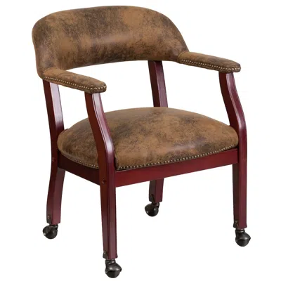 Flash Furniture Bomber Jacket Brown Luxurious Conference Chair With Accent Nail Trim And Casters