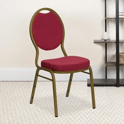 Flash Furniture Boston Teardrop Back Stacking Banquet Chair In Burgundy,gold Vein