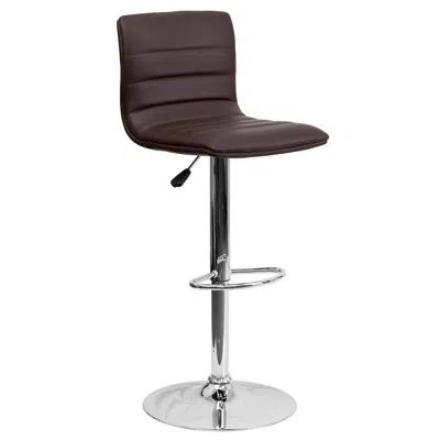 Flash Furniture Brown Vinyl Adjustable Bar Stool, Swivel Stool With Chrome Pedestal Base