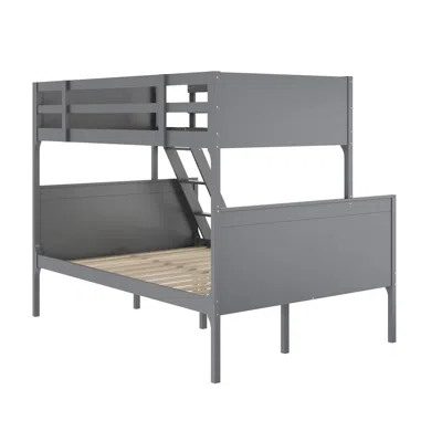 Flash Furniture Bunk Bed Twin Over Full, Convertible Slatted Solid Wood Bunk Bed Frame, Gray