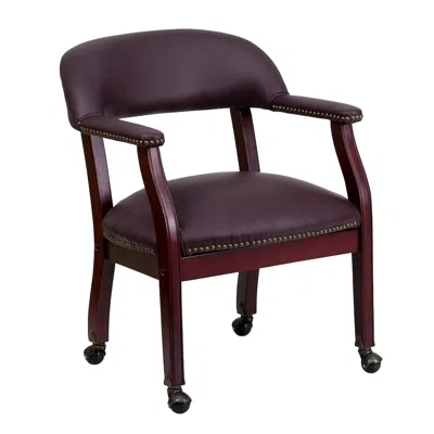 Flash Furniture Burdy Leathersoft Conference Chair With Accent Nail Trim And Casters In Brown